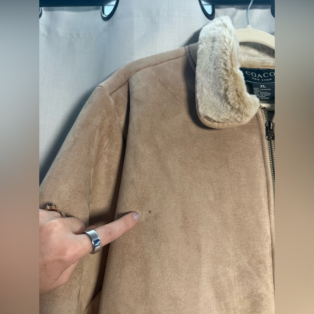 Vintage Coaco New York Tan Suede Faux Fur Lined ZipUp Jacket Size XL - Picture 7 of 8